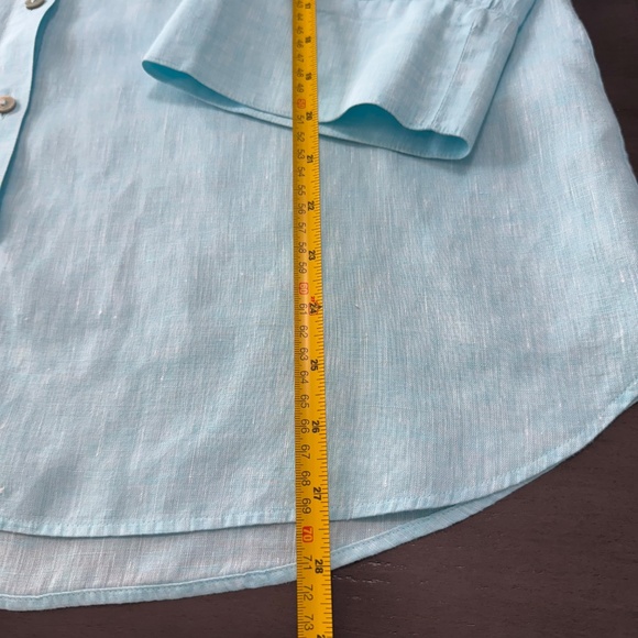 Chicos 3 No Iron 3/4 Sleeve 100% Linen Blue Blouse Size 16 - Picture 6 of 8